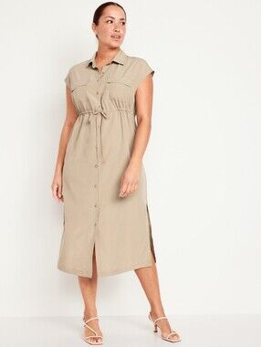 Old Navy Khaki Tan Dolman Sleeve Utility Midi Shirt Dress Size L